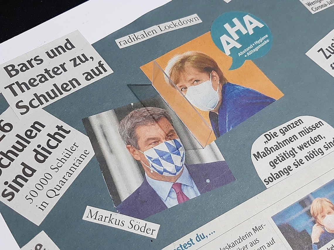 Corona-Collage aus Zeitungsausschnitten