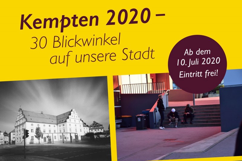 Ausstellungsplakat &quot;Kempten 2020&quot; mit unterschiedlichen Fotos der Stadt