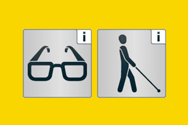 Icons: Brille, Person mit Blindenstock
