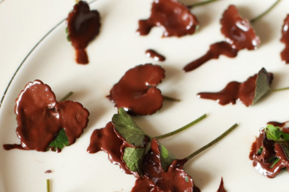 Bl&auml;tter mit Schokolade &uuml;berzogen