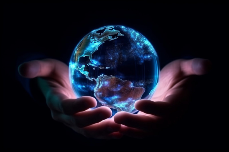 leuchtender Globus in H&auml;nden