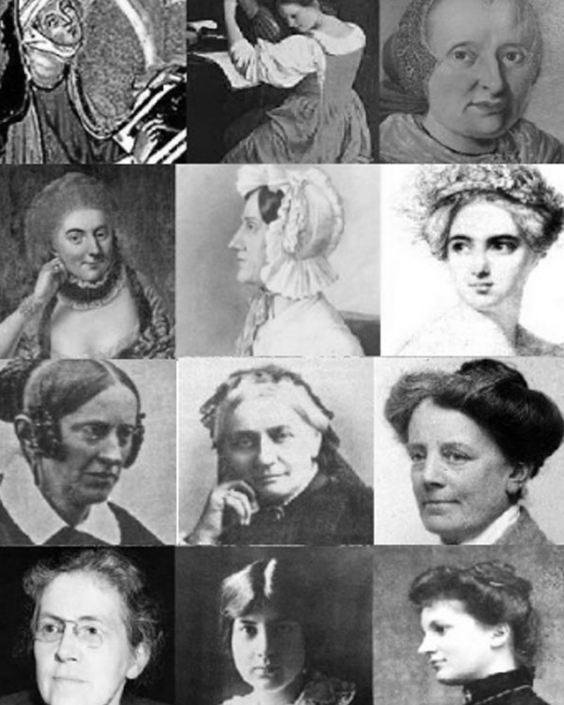 Collage mit schwarz-weiß-Porträts von Frauen