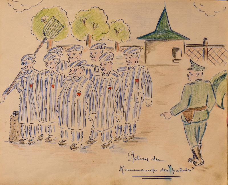 Gezeichnete Darstellung des KZ-Häftlings Paul Wernet (1944 oder 1945, Kempten)